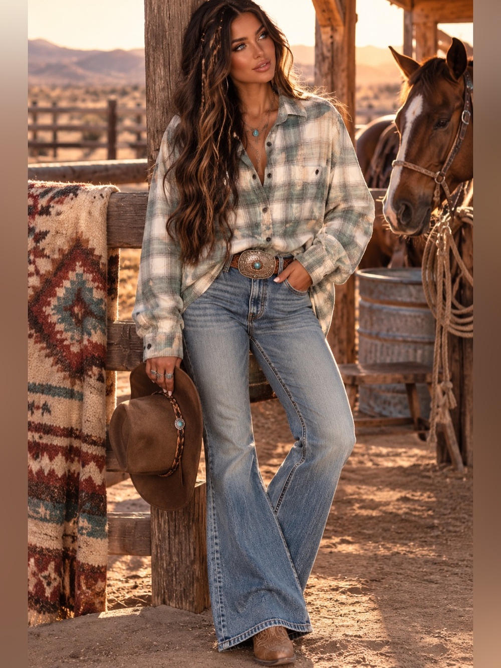 Patrick James Custom Bleach Dyed Western Courduroy Plaid Button Down